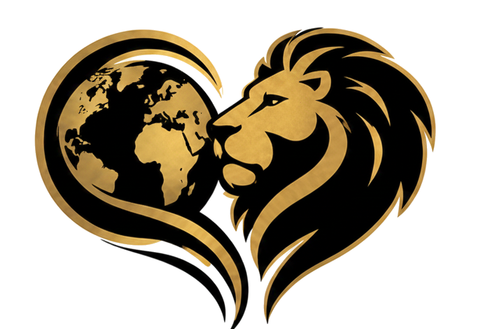 Foundations of Love gold globe and lion emblem